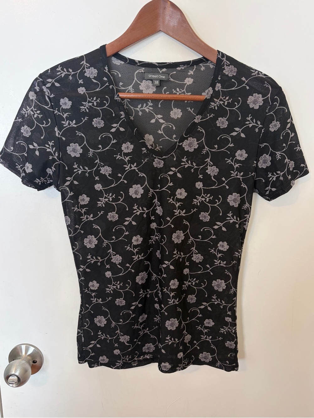 Y2K Semi-Sheer Top Black/Gray Floral Street One Whimsigoth Dark Coquette 90s